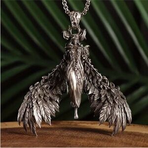 Gothic Dark Angel Double Wing Charm Statement Necklace Goodness BikerCore Grunge